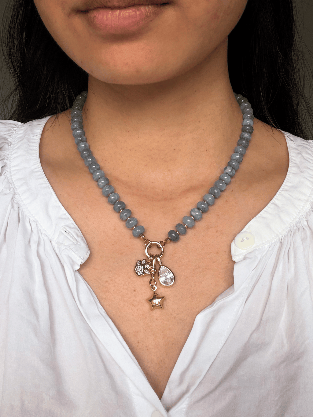 Archie Round Charm Clasp Necklace - Beaded