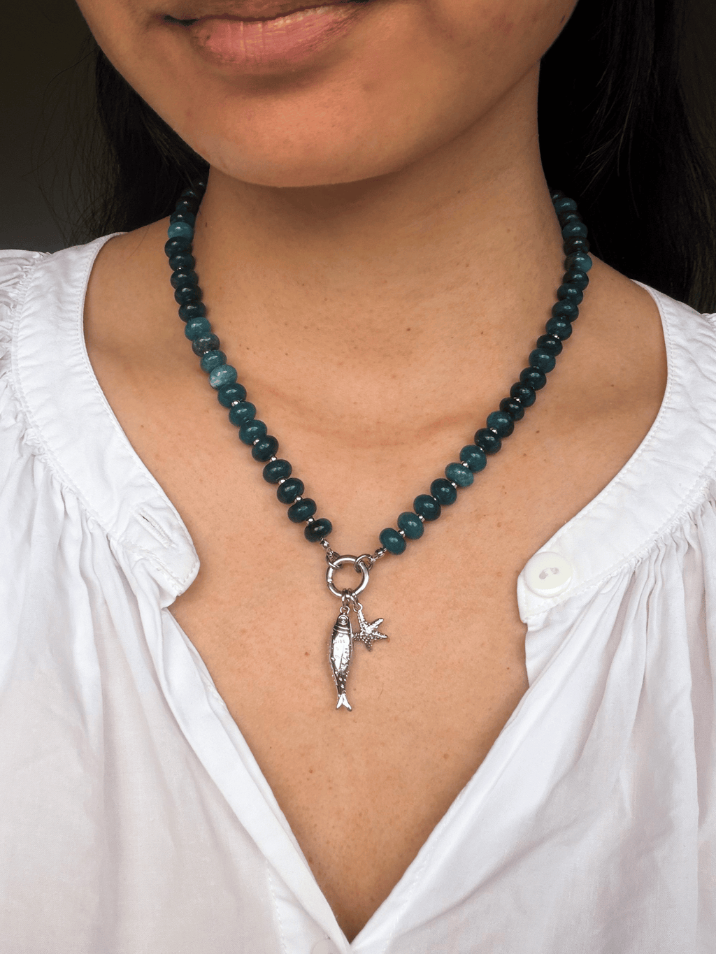 Archie Round Charm Clasp Necklace - Beaded