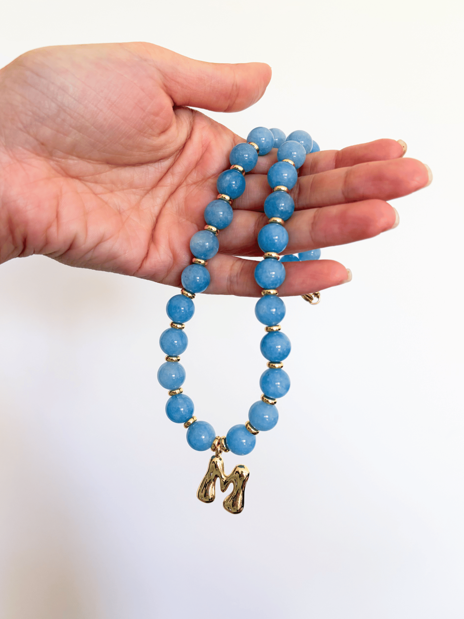 Benson Initial Necklace - Aquamarine