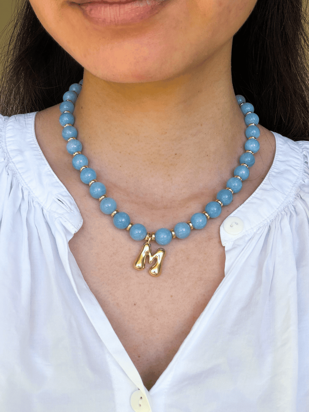 Benson Initial Necklace - Aquamarine