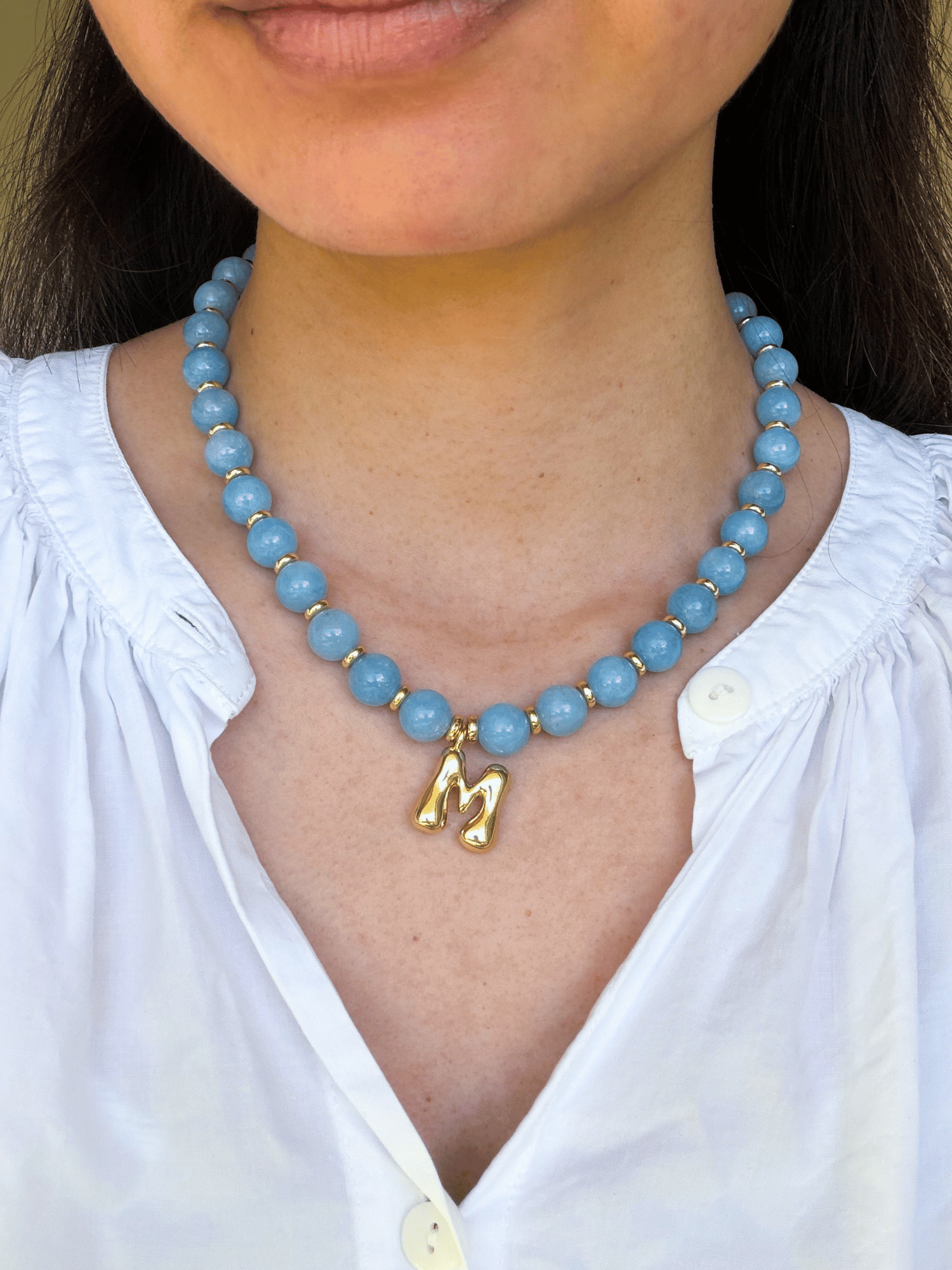 Benson Initial Necklace - Aquamarine