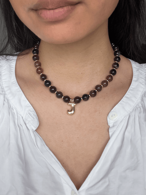 Benson Initial Necklace - Brown Agate