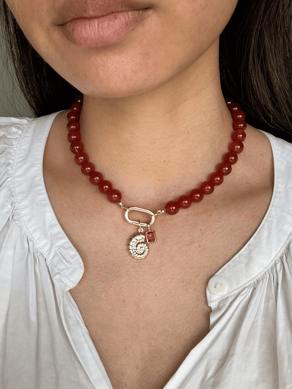 Colbie Charm Clasp Necklace - Red Agate