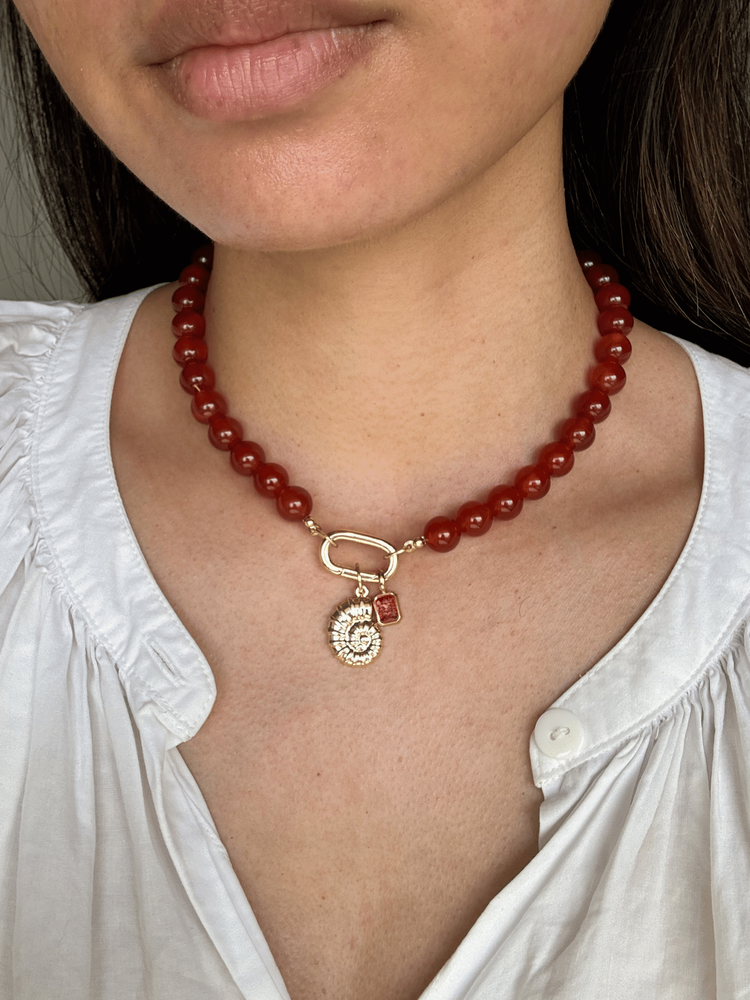 Colbie Charm Clasp Necklace - Red Agate