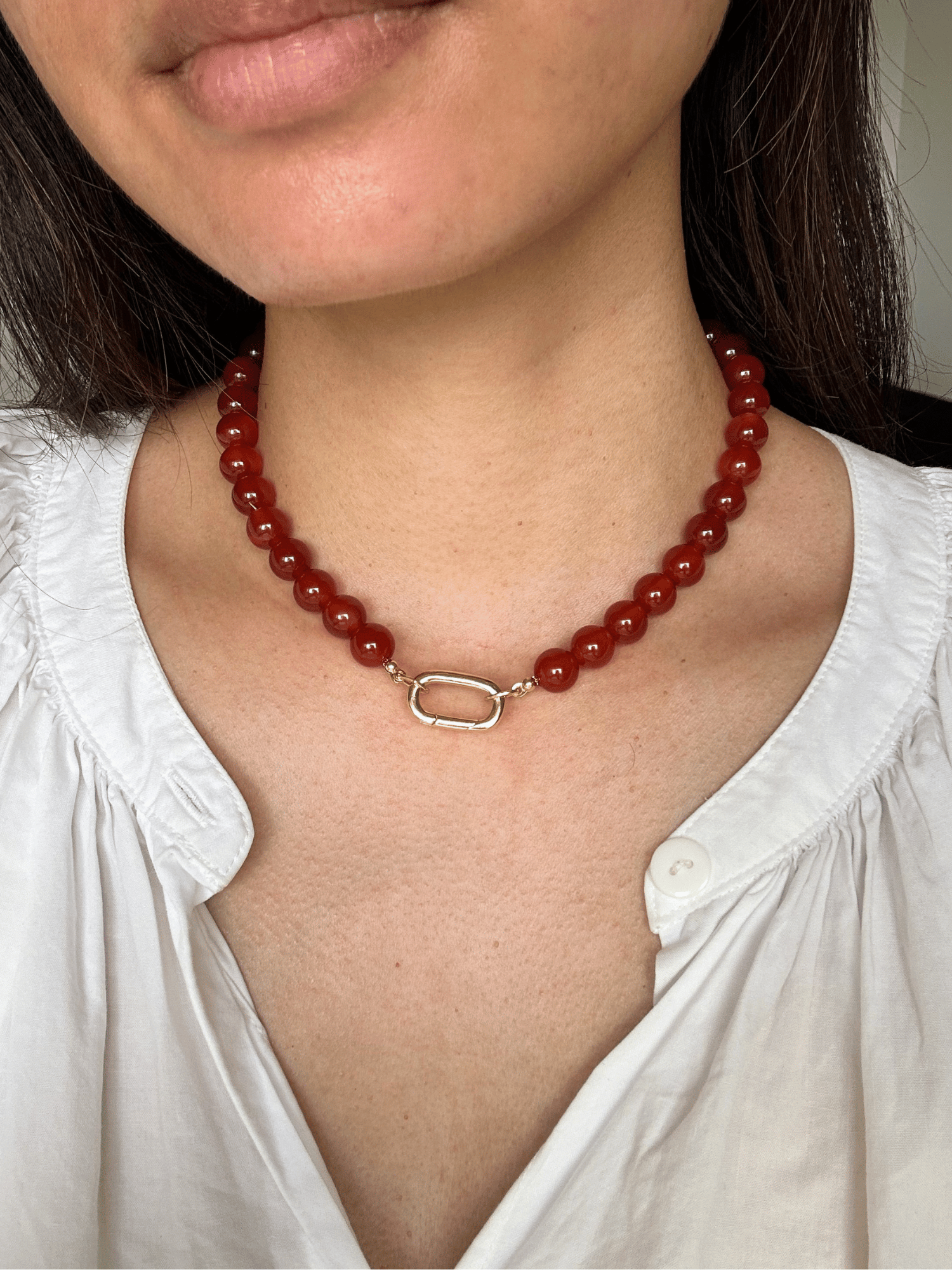 Colbie Charm Clasp Necklace - Red Agate