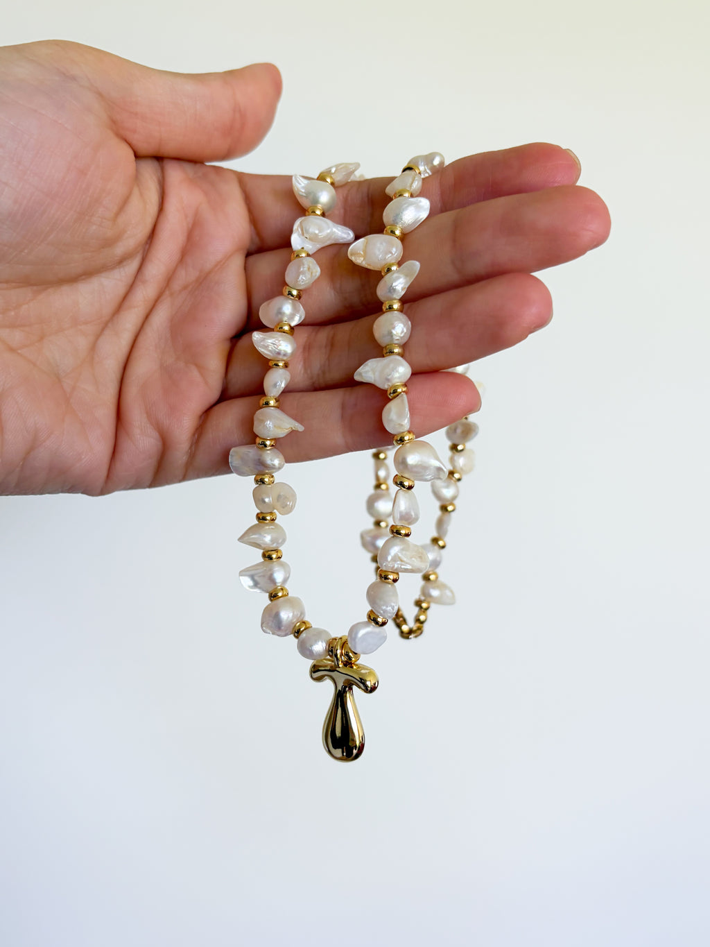 Skye Small Irregular Pearl Necklace - Initial, Plain