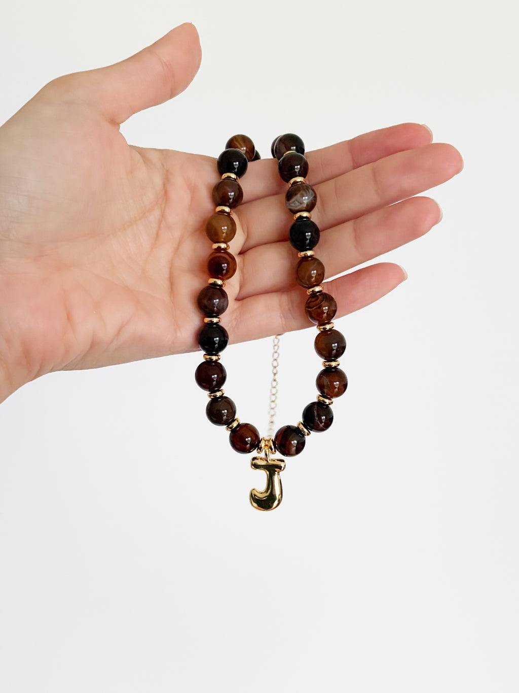 Benson Initial Necklace - Brown Agate