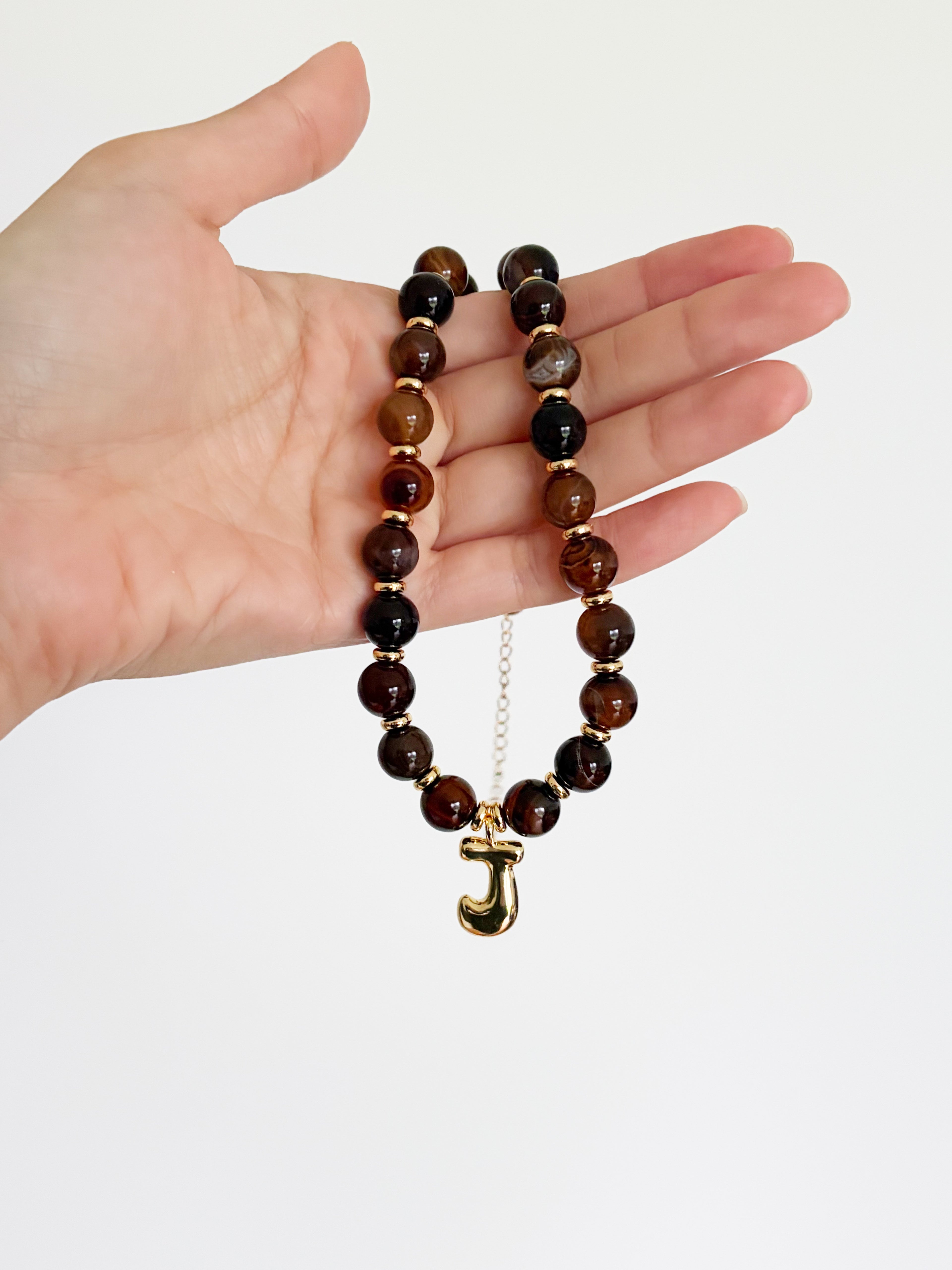 Benson Initial Necklace - Brown Agate