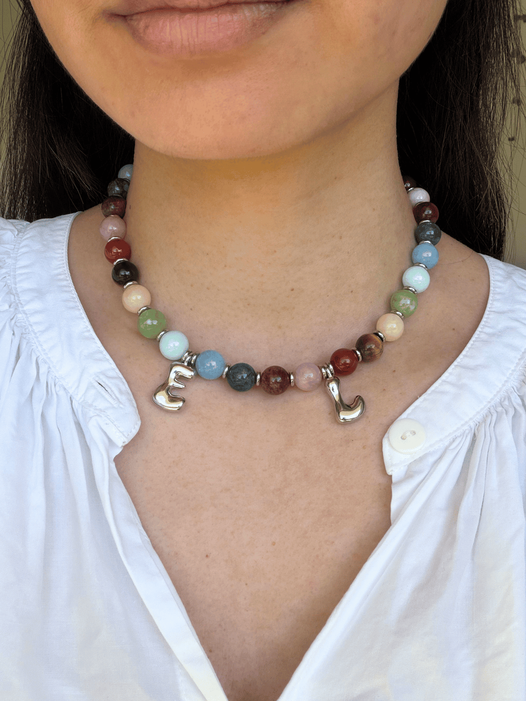 Rainbow Necklace - Initial, charm clasp, plain