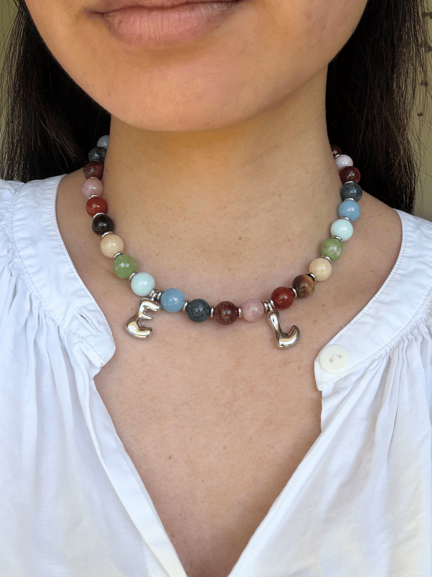 Rainbow Necklace - Initial, charm clasp, plain