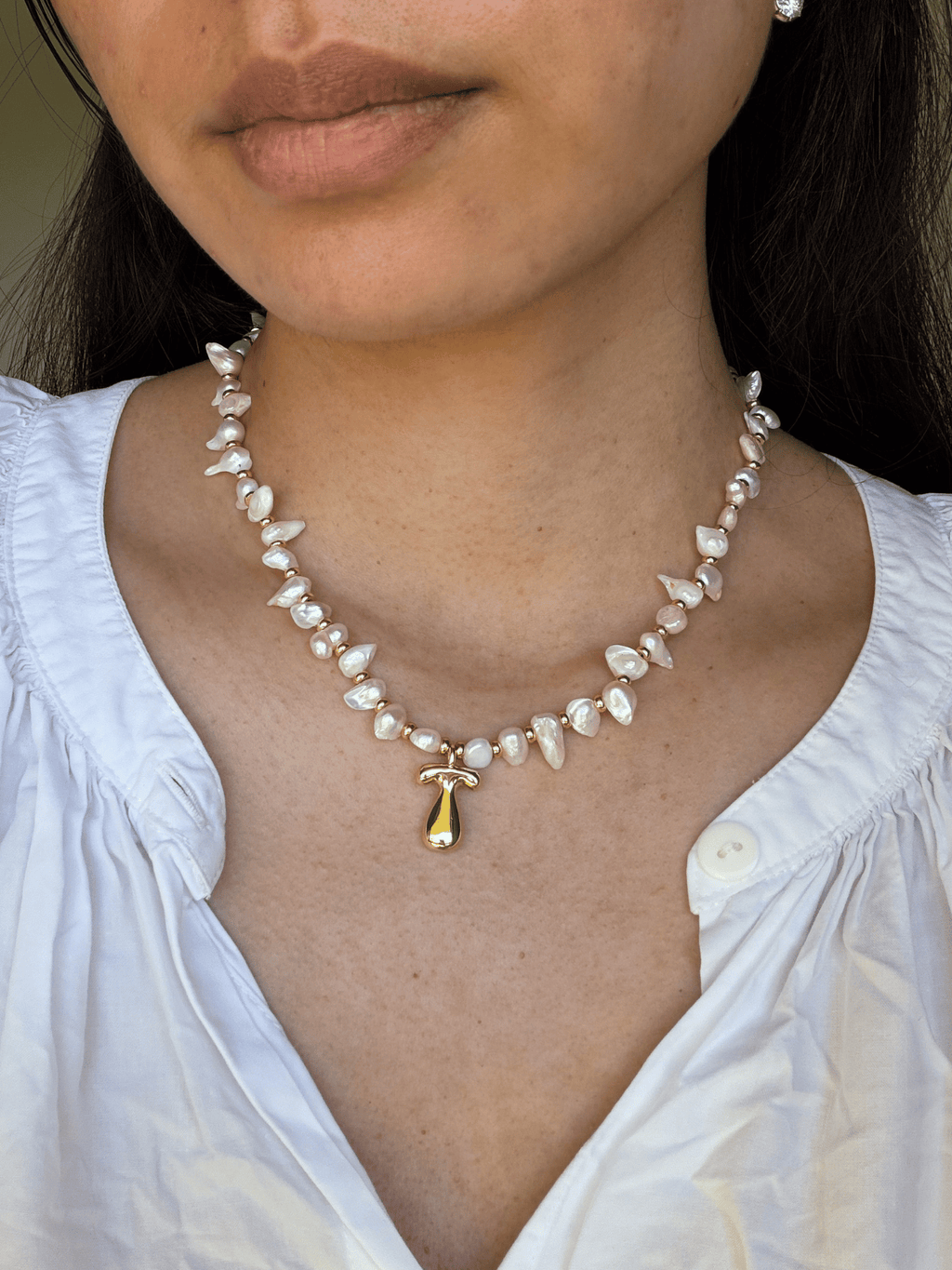Skye Small Irregular Pearl Necklace - Initial, Plain