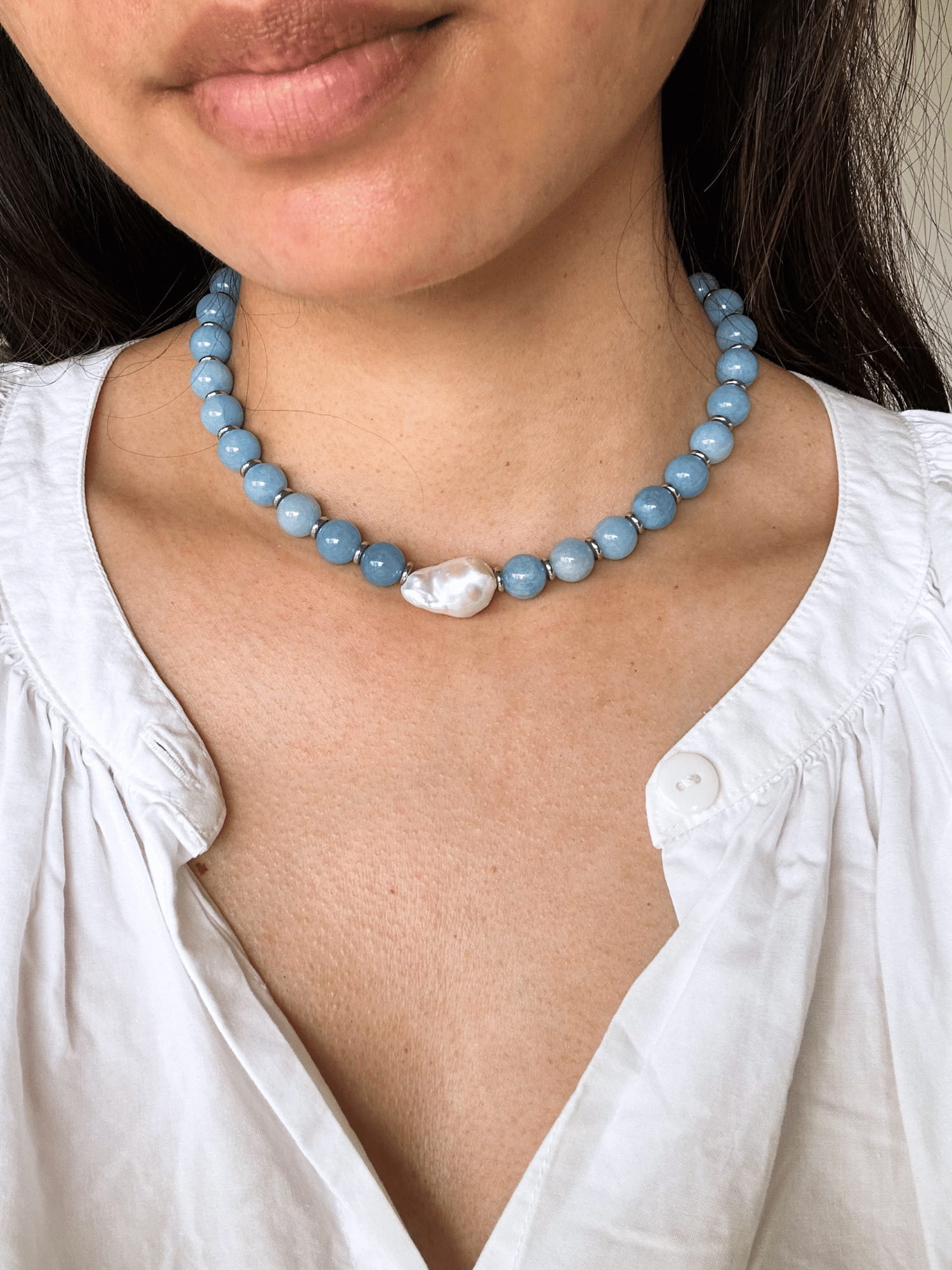 Toshi Silver Beaded Pearl Necklace