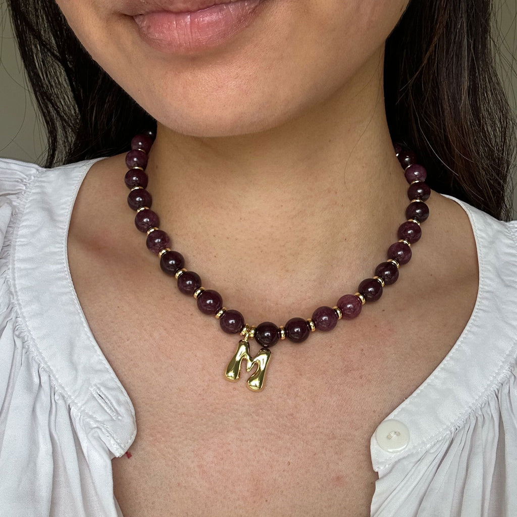 Benson Initial Necklace - Lepidolite