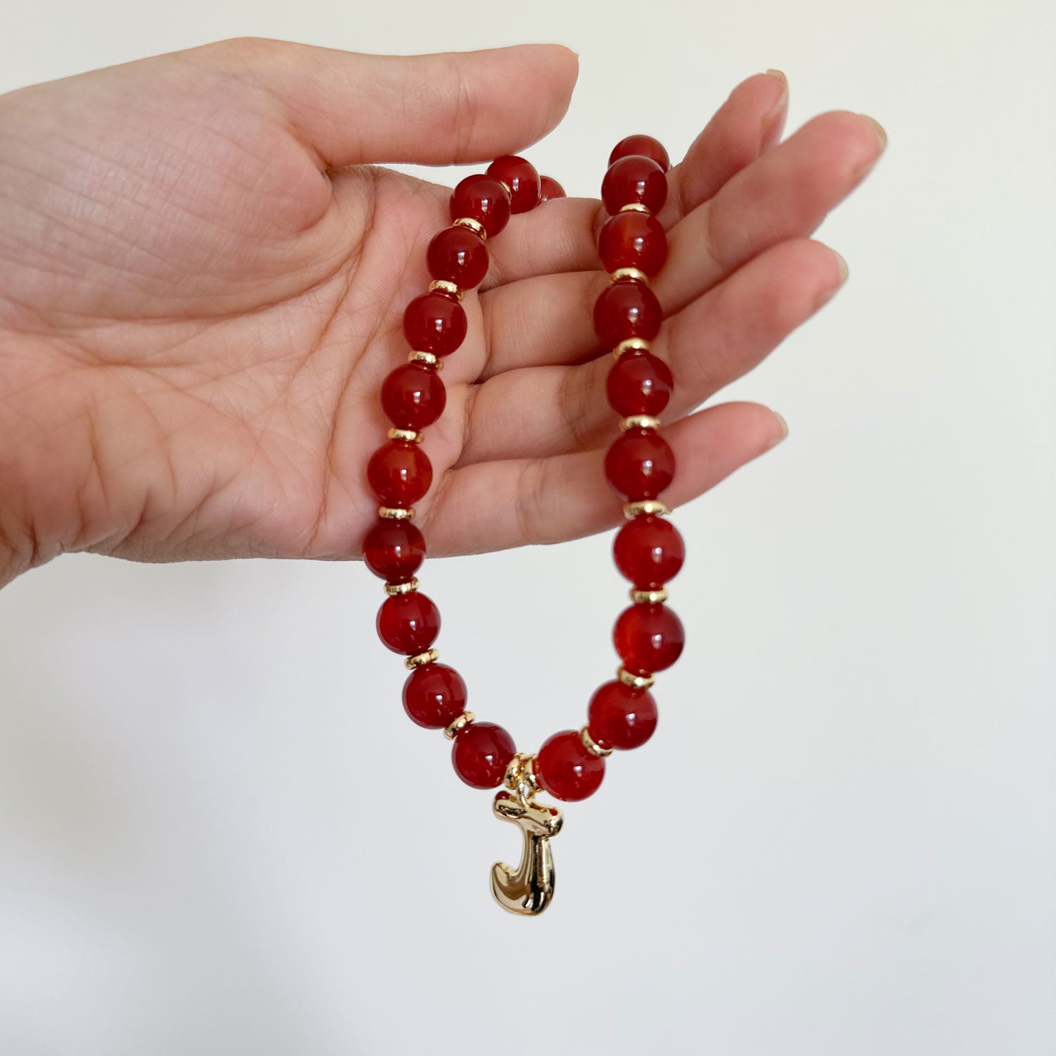 Benson Initial Necklace - Red Agate
