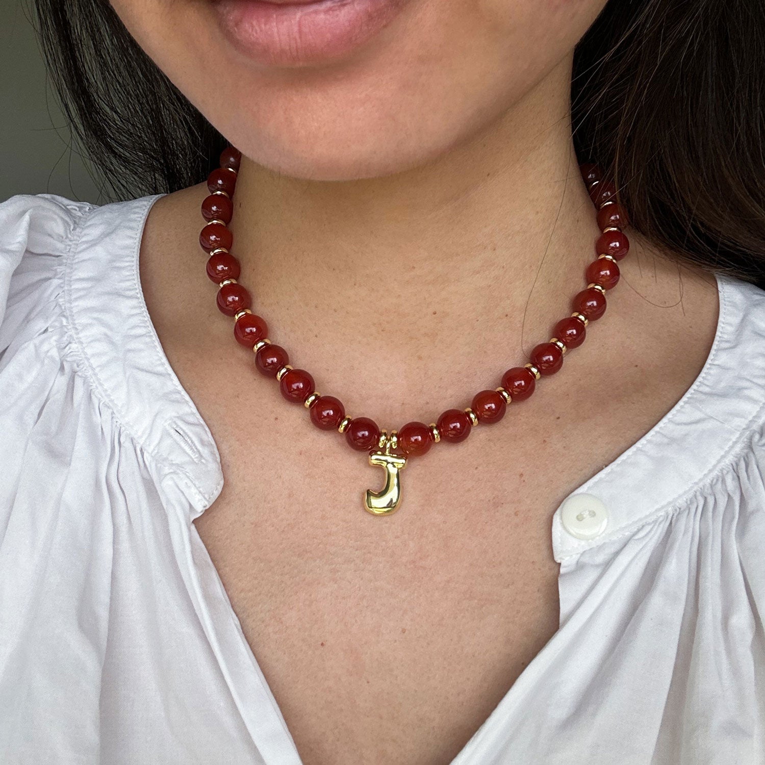 Benson Initial Necklace - Red Agate