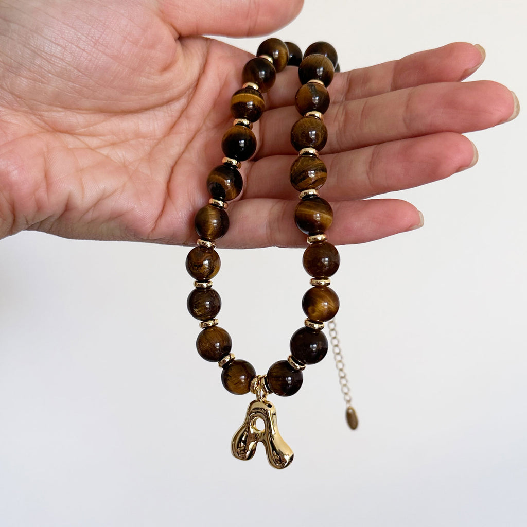 Benson Initial Necklace - Tiger's Eye