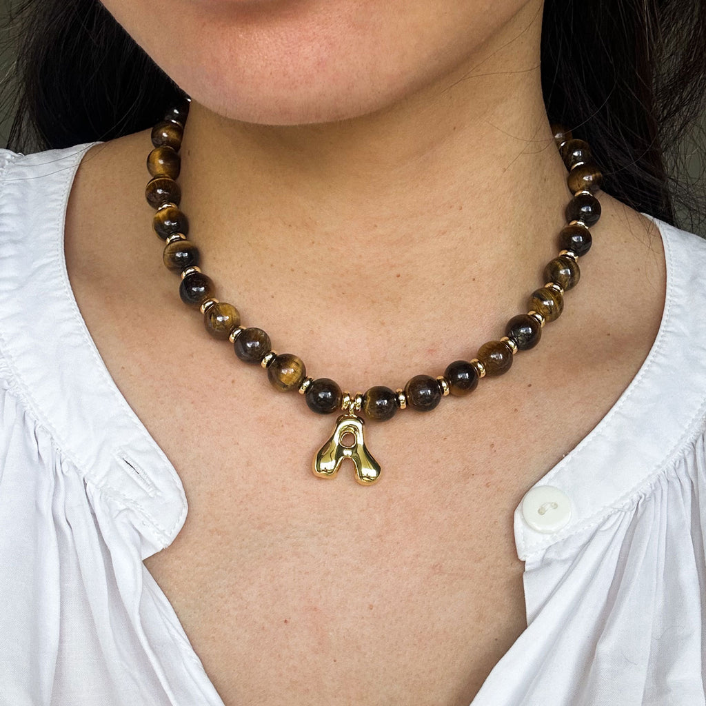 Benson Initial Necklace - Tiger's Eye