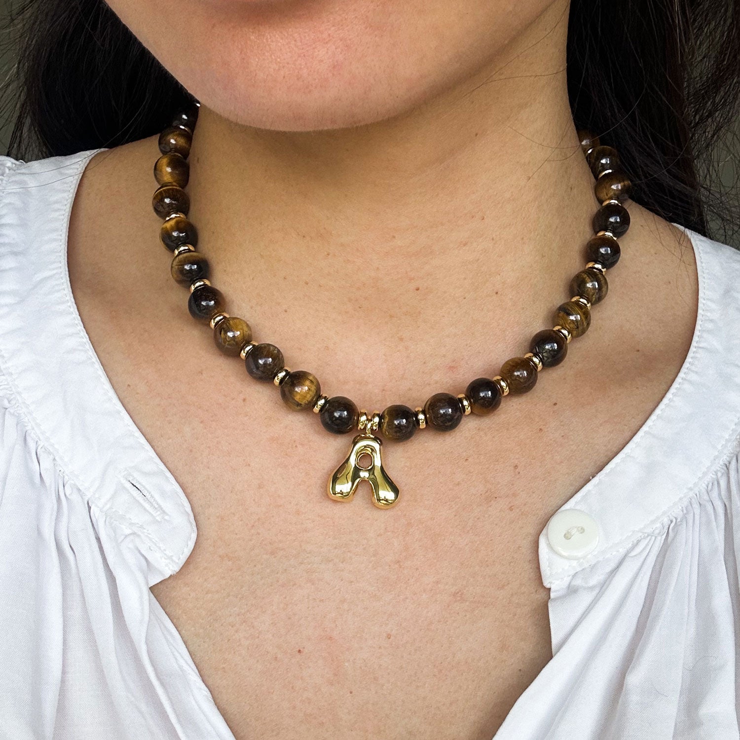 Benson Initial Necklace - Tiger's Eye