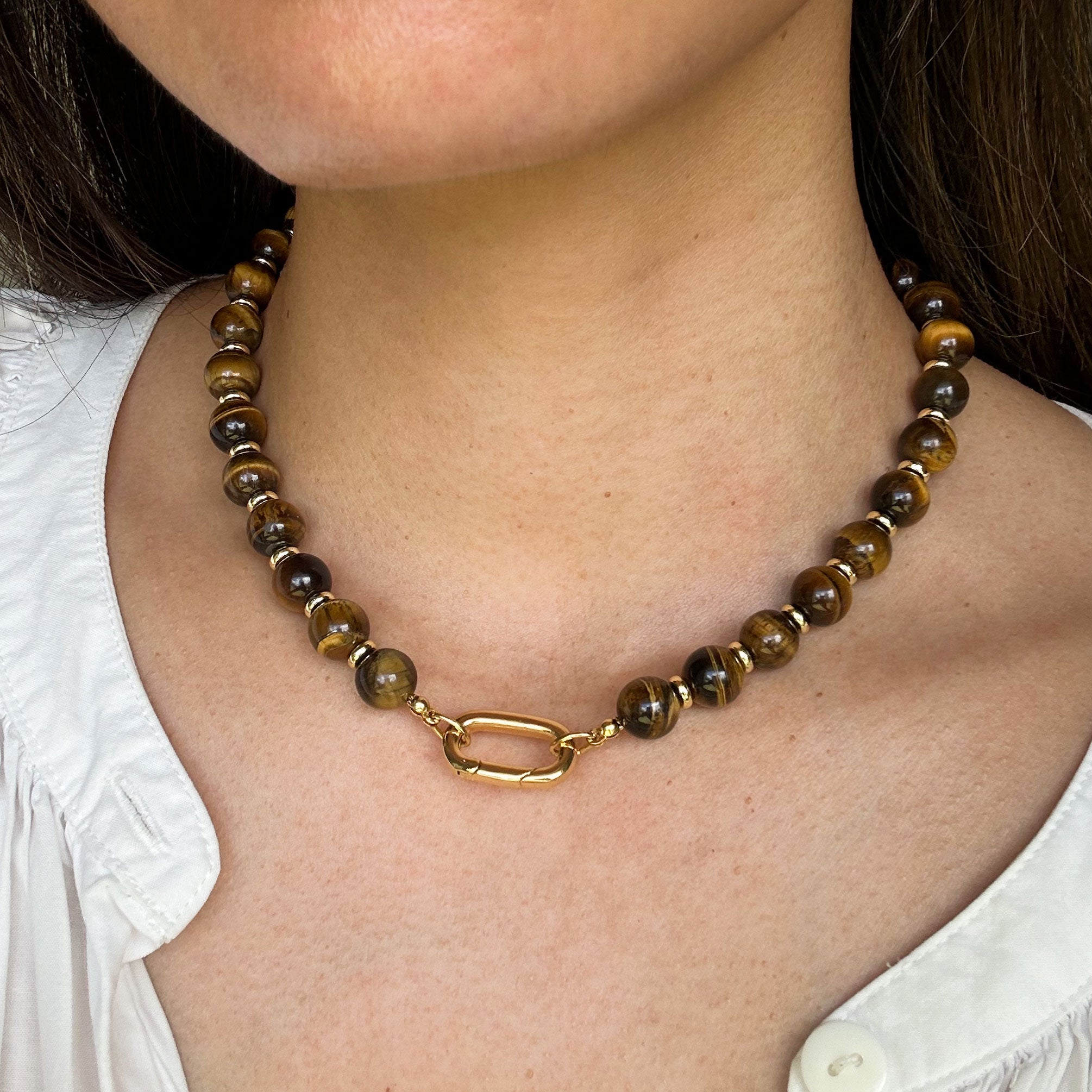 Colbie Charm Clasp Necklace - Tiger's Eye