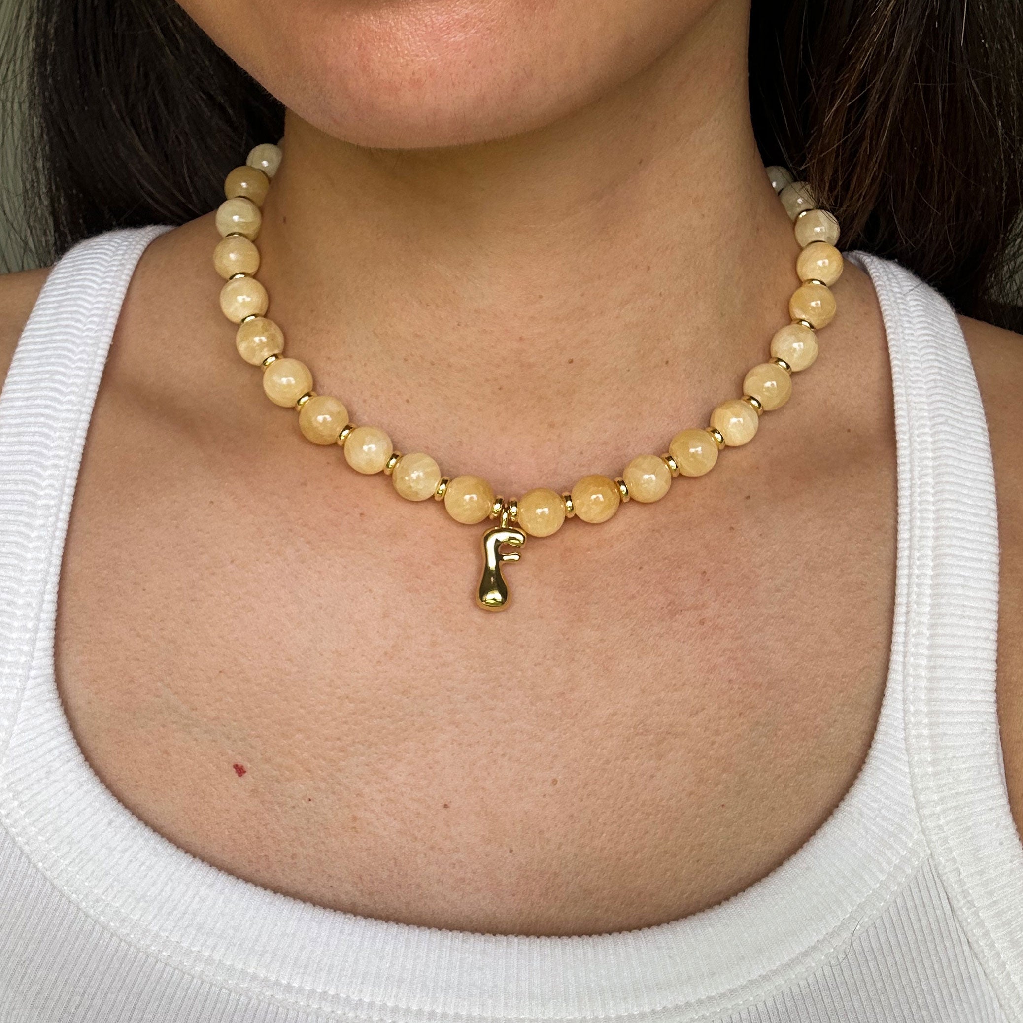 Benson Initial Necklace - Yellow Jasper