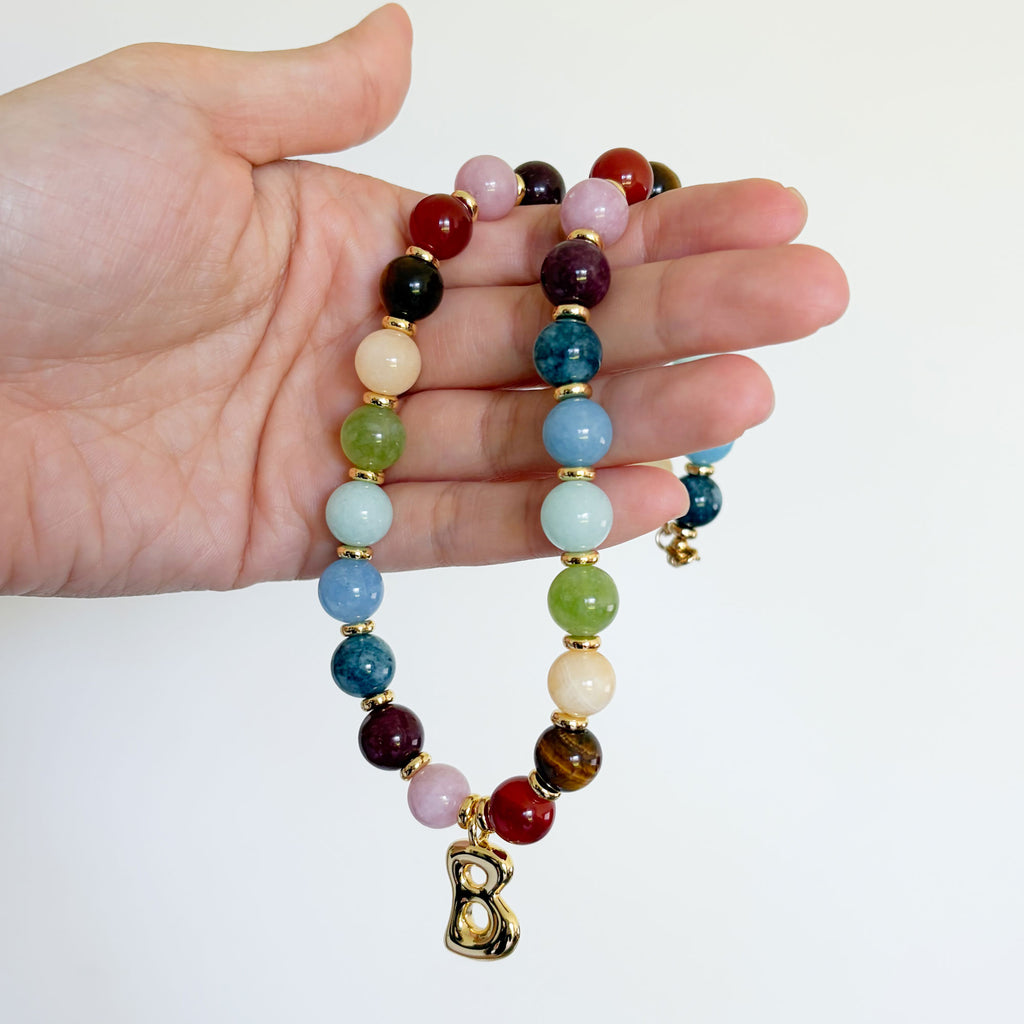 Rainbow Necklace - Initial, charm clasp, plain