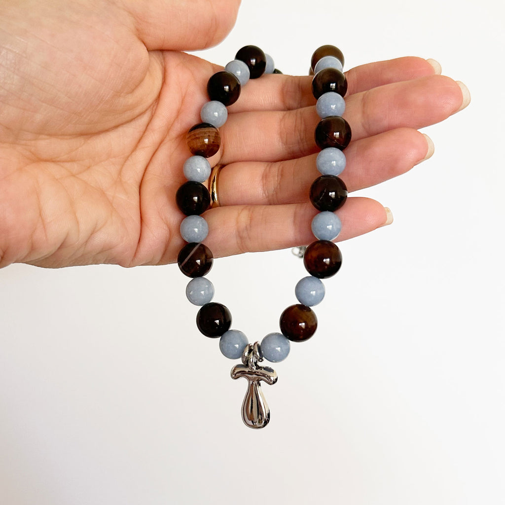 Remy Necklace - Brown Agate/Angelite