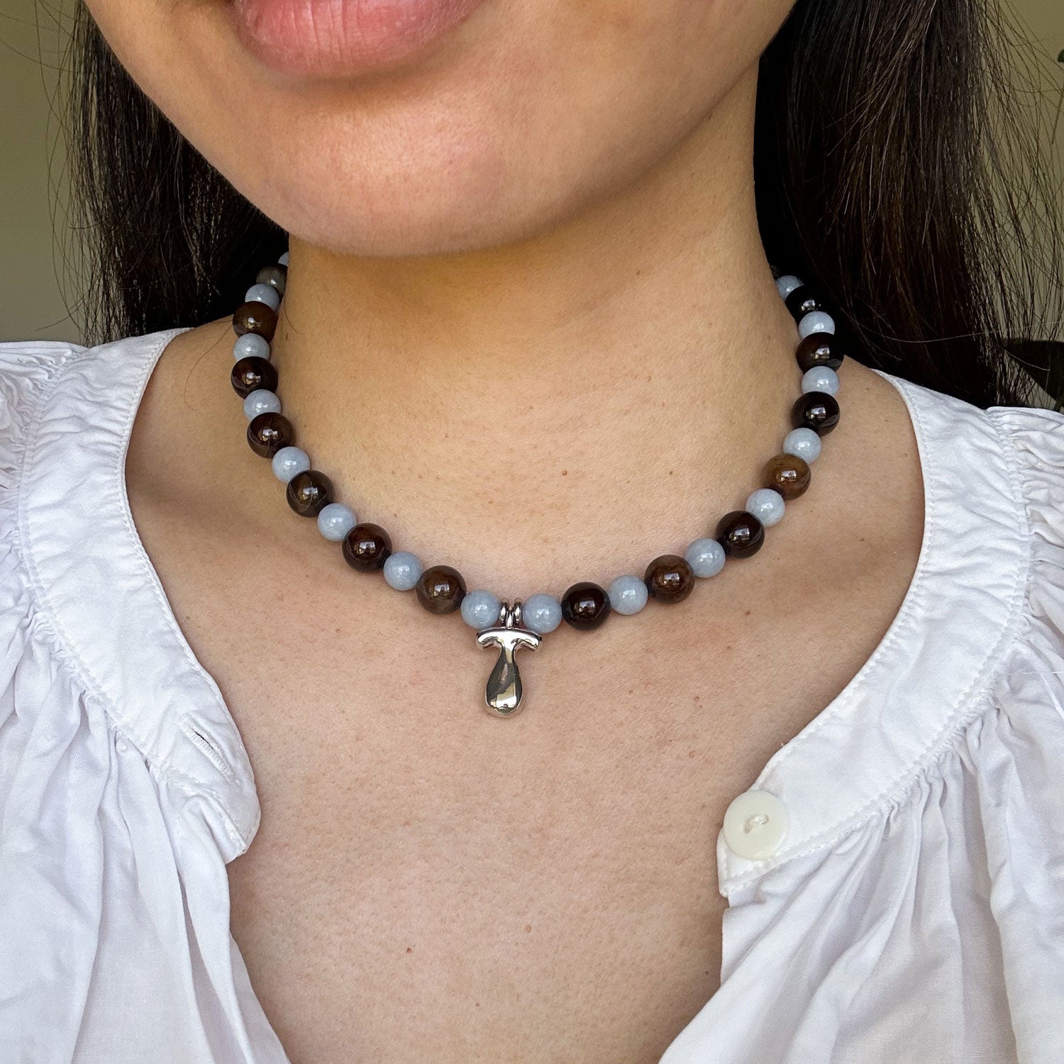 Remy Necklace - Brown Agate/Angelite