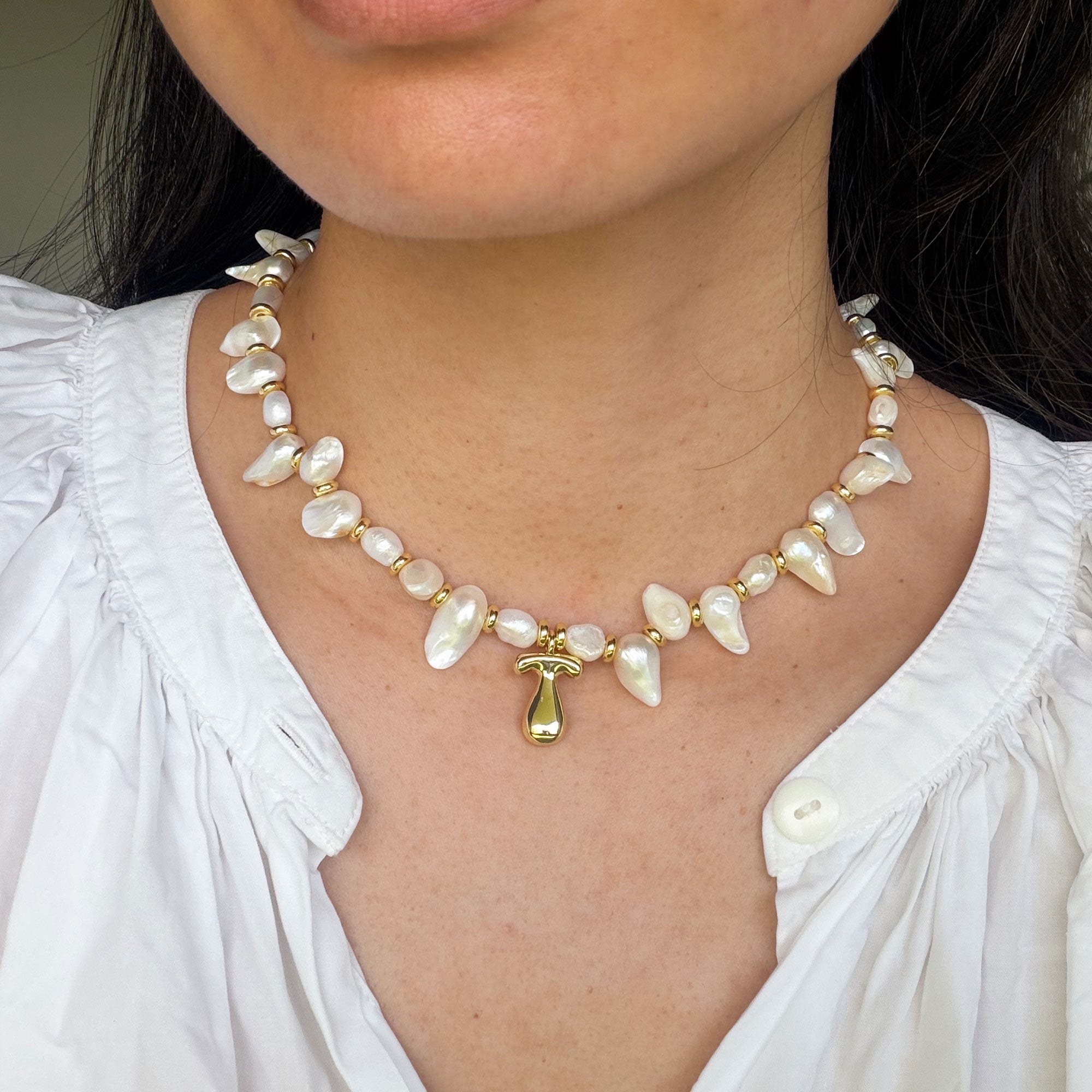 Skye Irregular Pearl Necklace - Initial, Plain