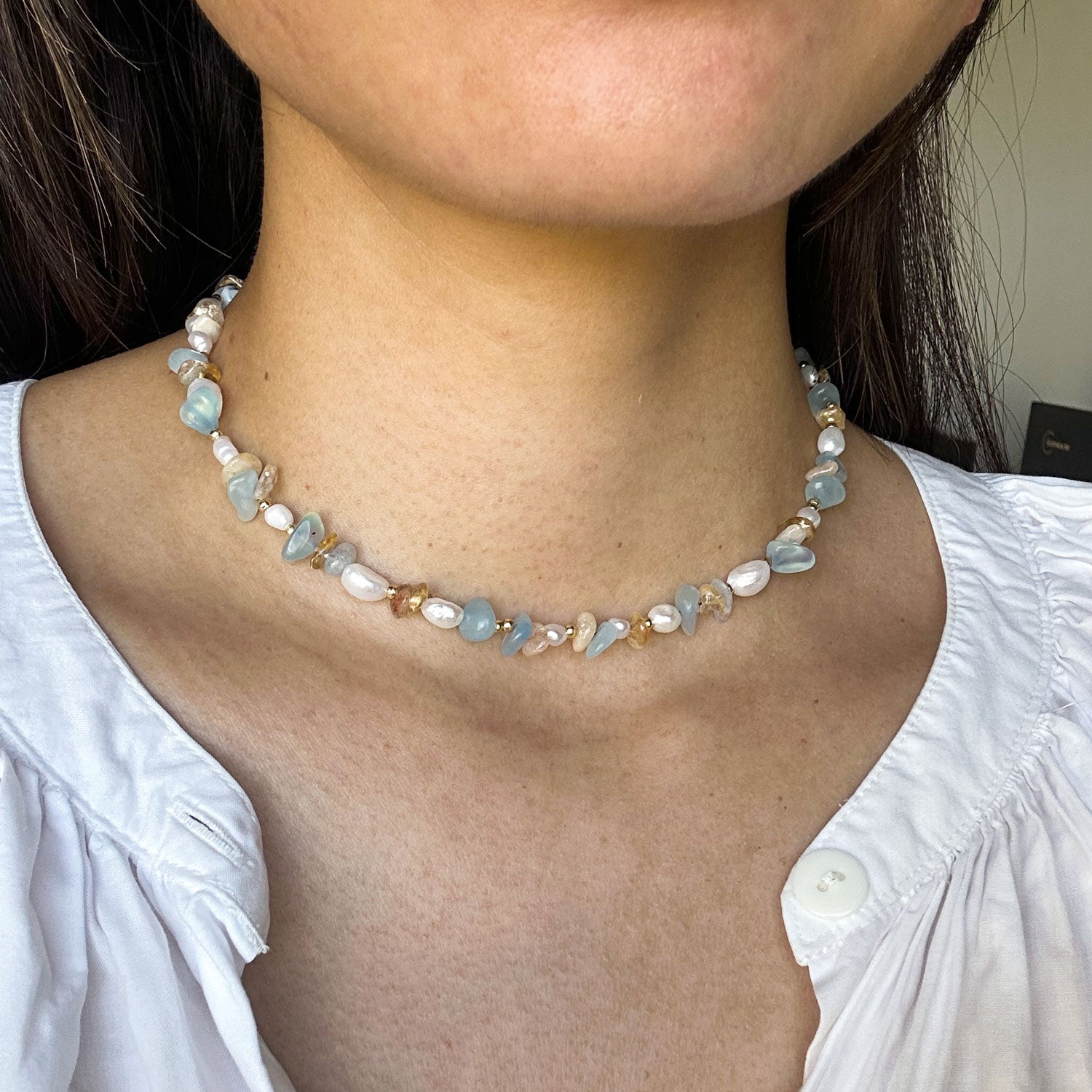 Willow Necklace - Aquamarine/Citrine