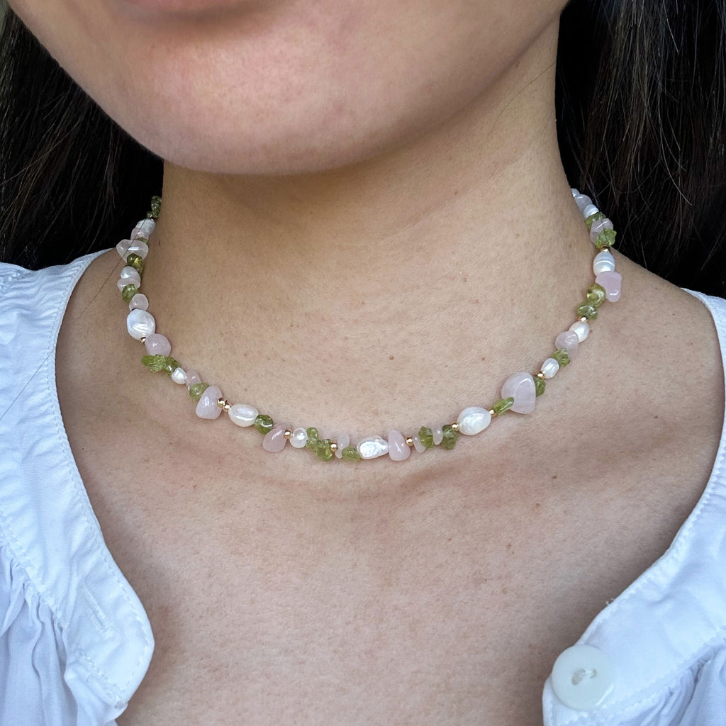 Willow Necklace - Rose Quartz/Peridot