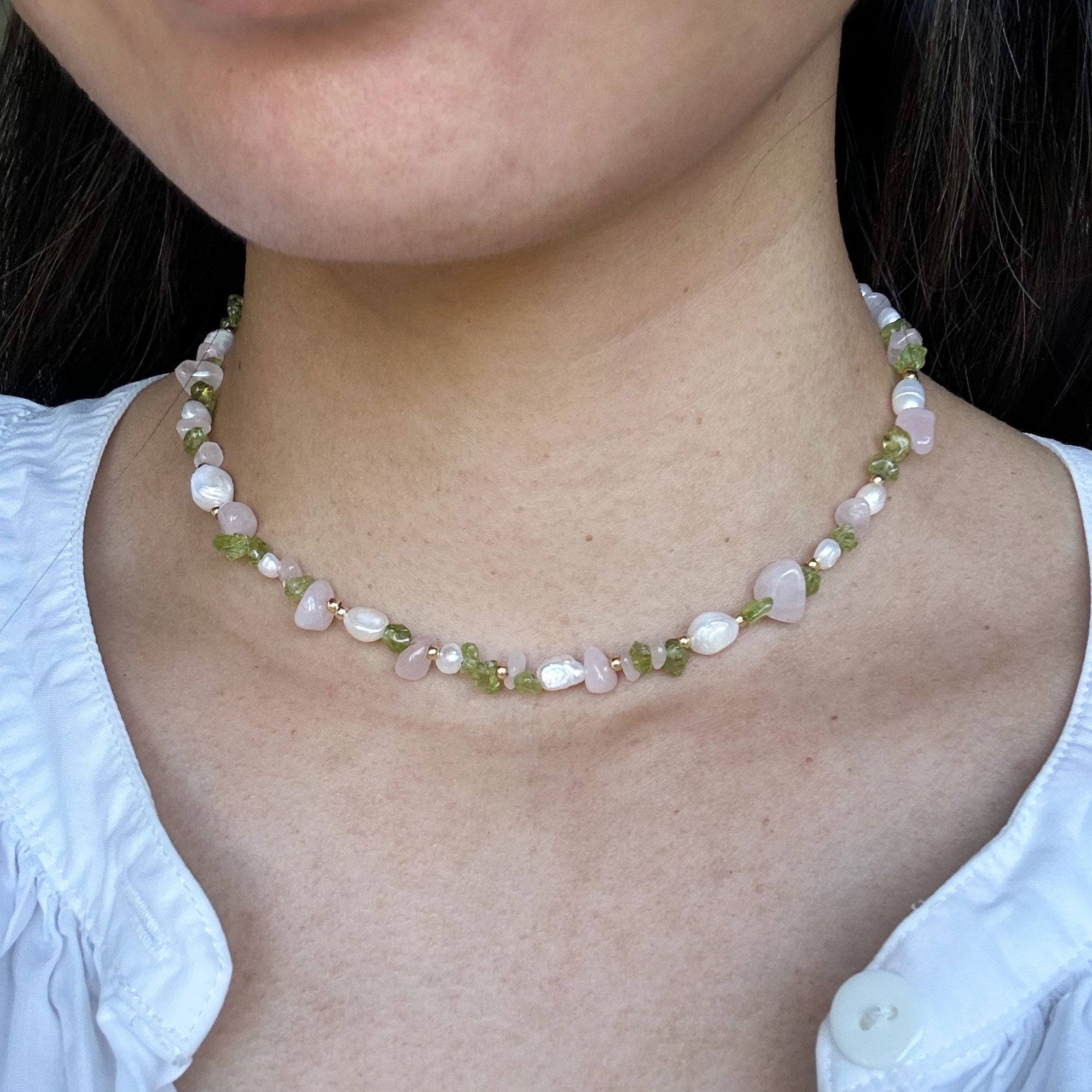 Willow Necklace - Rose Quartz/Peridot